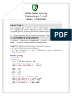 Lab#3: Operators Objectives: Albalqa Applied University Programming in C++ Lab