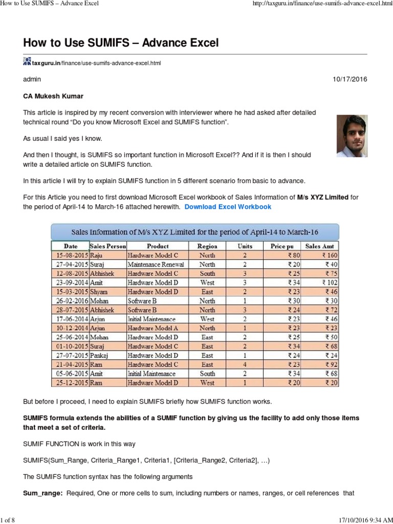 How To Use SUMIFS - Advance Excel PDF | PDF | Formula | Microsoft Excel