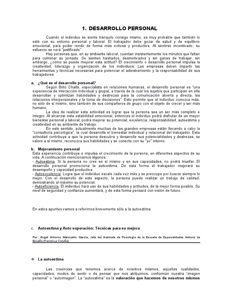 Desarrollo Personal y Autoestima Laboral | PDF | Autoestima ...