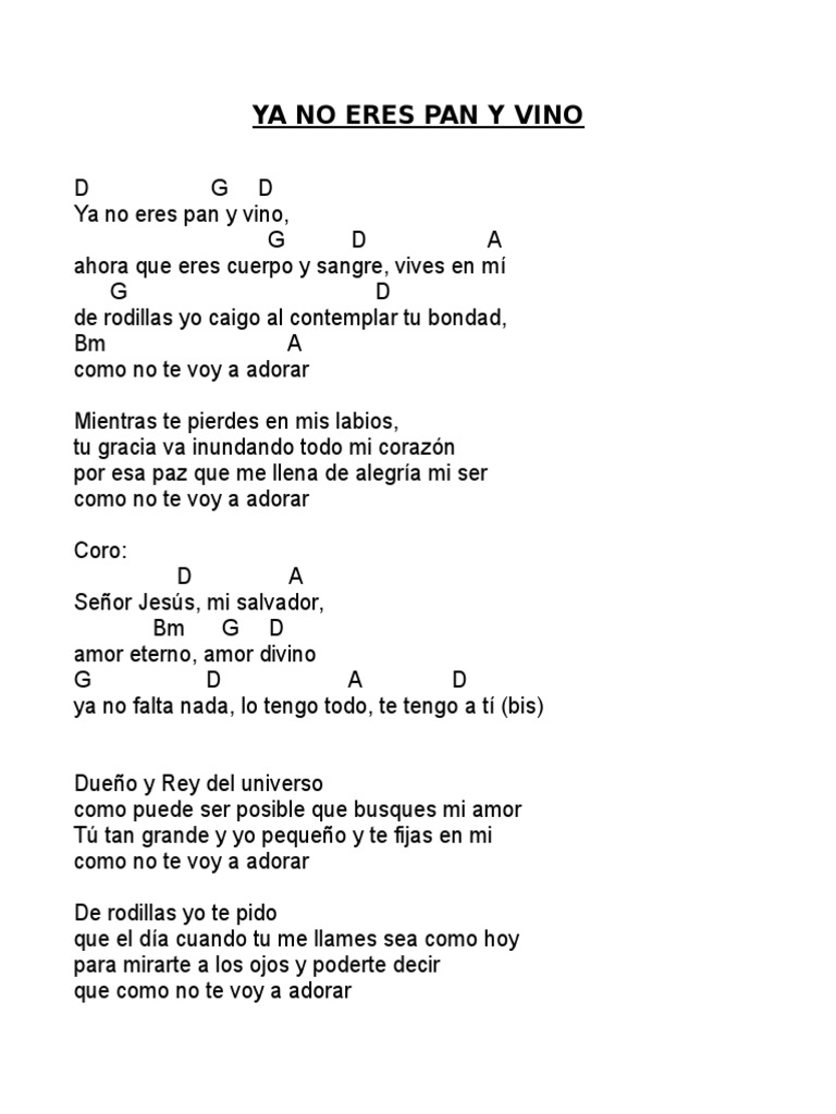 Letra y acordes: Ya no eres pan y vino | PDF