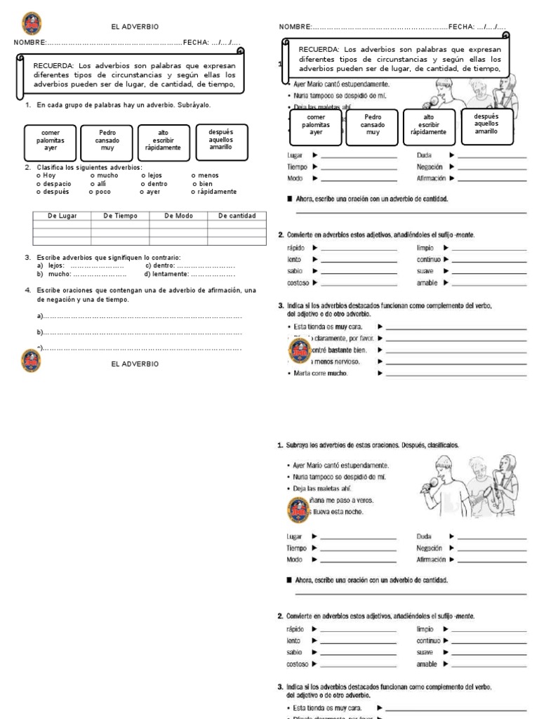 Actividades de Adverbios para Primaria | PDF | Artes del Lenguaje y ...