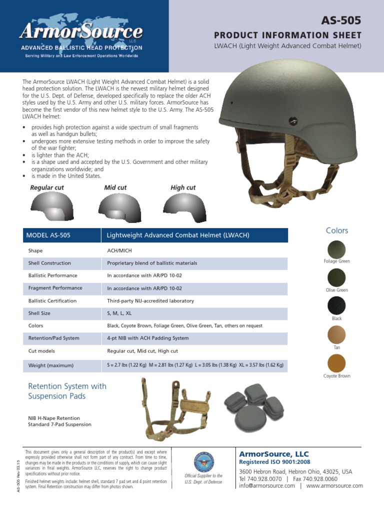 AS-505 Lightweight Combat Helmet Details | PDF | Home & Garden