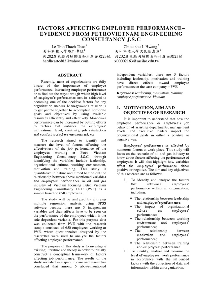 Factors Affecting Employee Performance | PDF | Organizational Culture ...