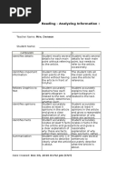 Reading Rubric