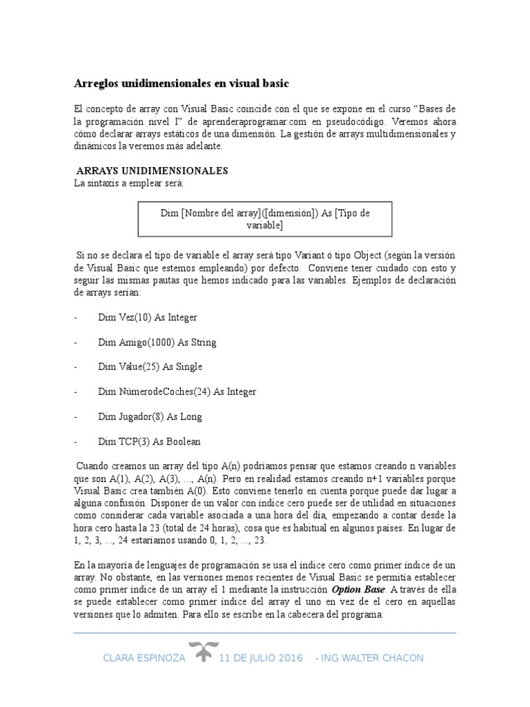 Arreglos Unidimensionales en Visual Basic | PDF | Estructura de datos ...