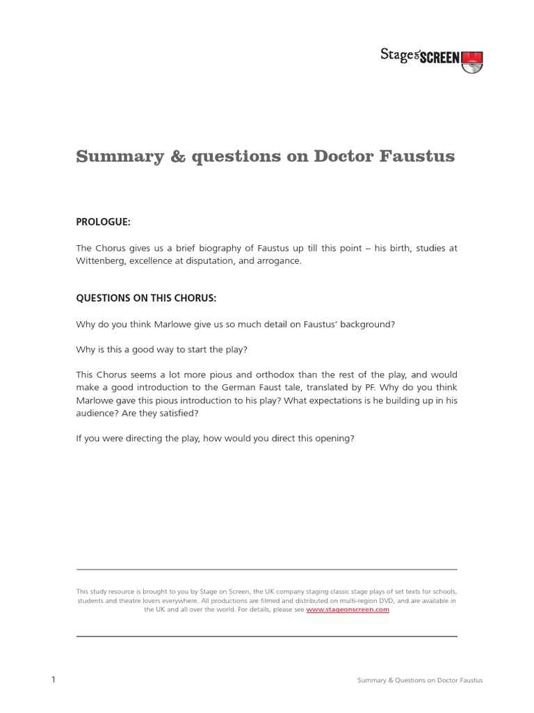 Dr. Faustus Summary & Questions PDF Religious Belief And Doctrine