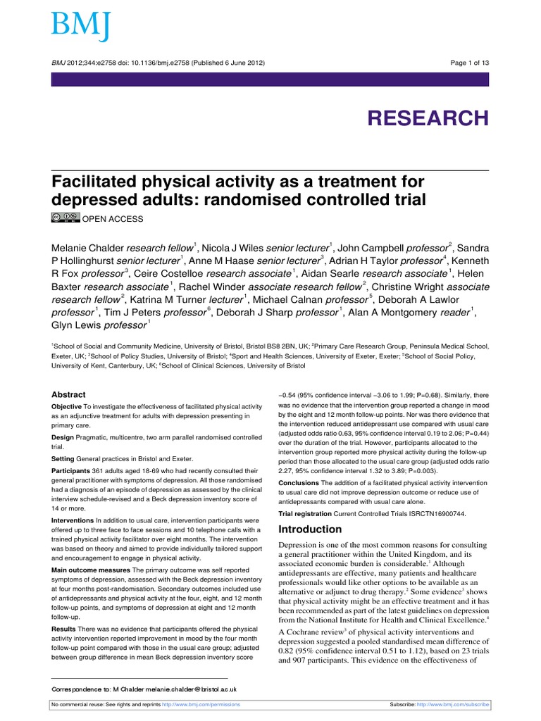 Depression Treatment with Exercise | PDF | Major Depressive Disorder ...