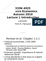 ECON 4925 Resource Economics Autumn 2010 Lecture 1 Introduction