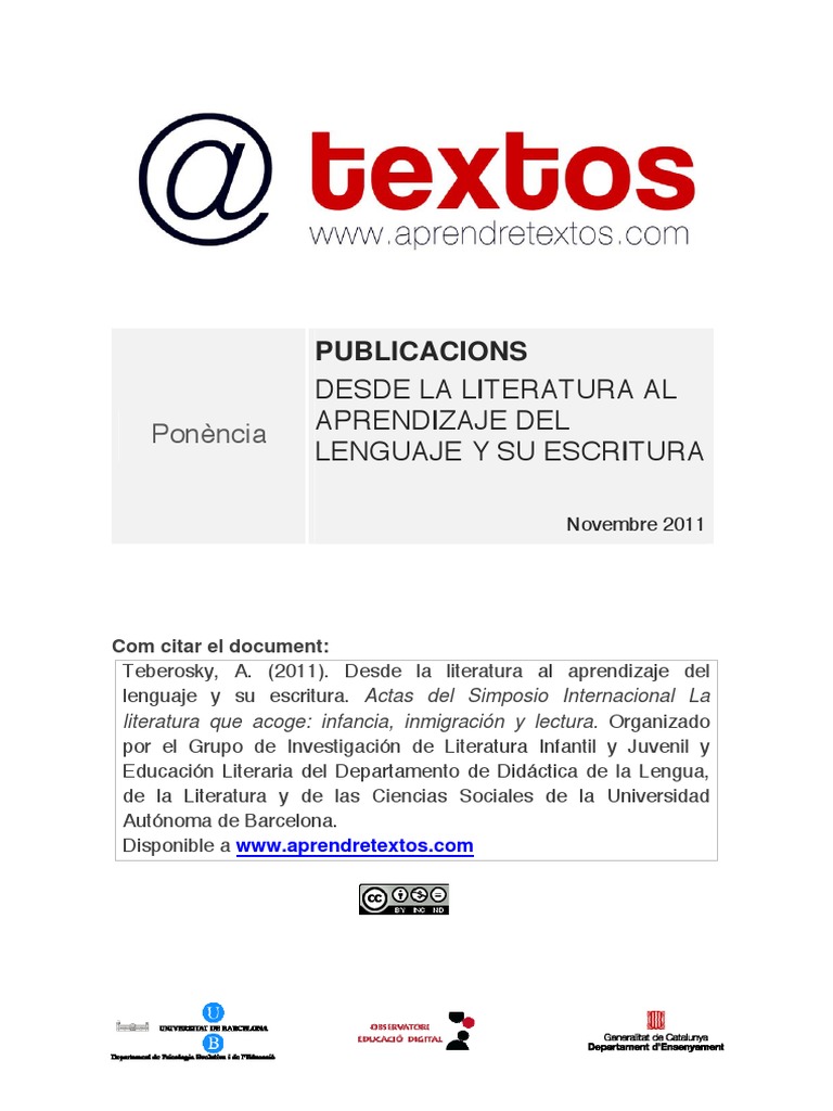 Literatura Infantil y Aprendizaje del Lenguaje | PDF | Lectura (proceso ...