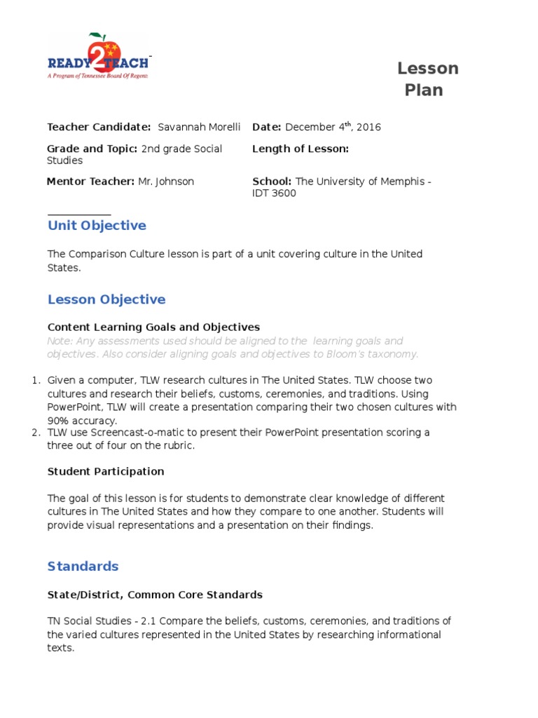 Technology Lesson Plan | PDF | Educational Assessment | Lesson Plan
