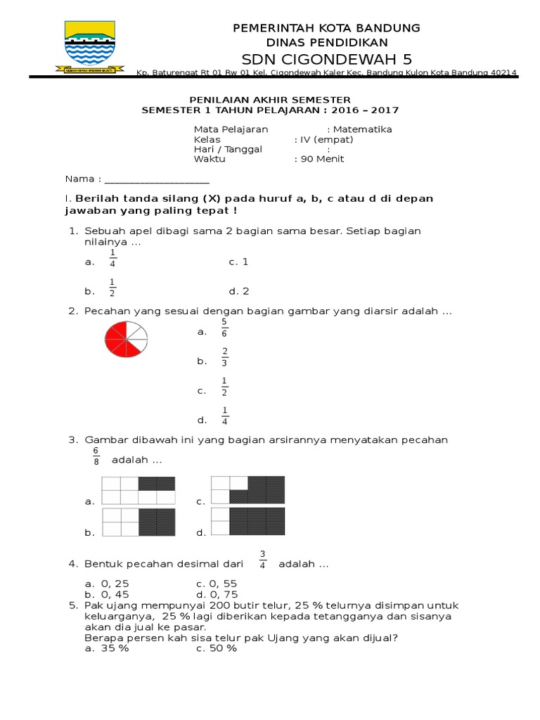 Soal Pat Matematika Kelas 4 Semester 2 Kurikulum 2013