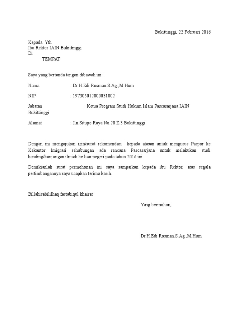 Surat Permohonan Izin Atasan