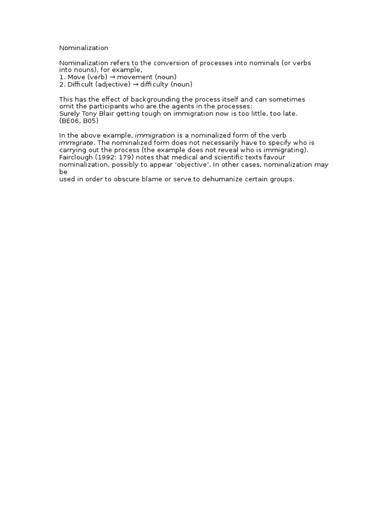 Understanding Nominalization in Language | PDF