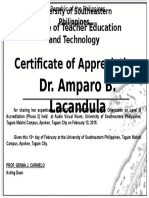 Certificate of Appreciation: Dr. Amparo B. Lacandula