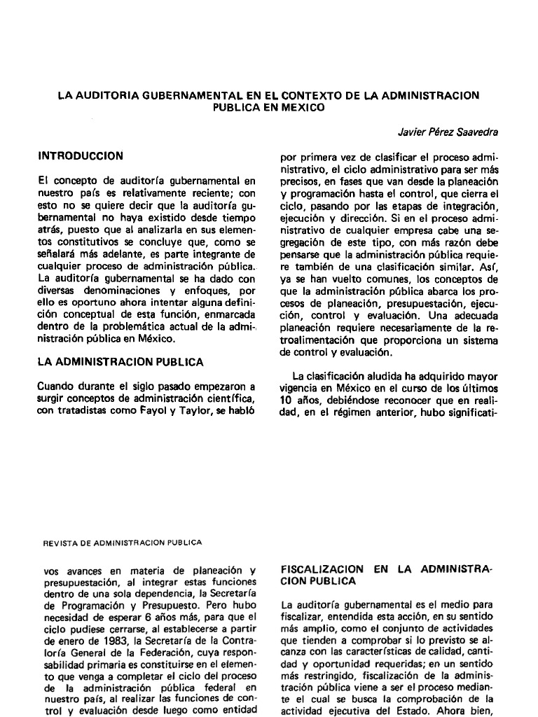 La Auditoria Gubernamental en El Contexto de La Administracion Publica ...