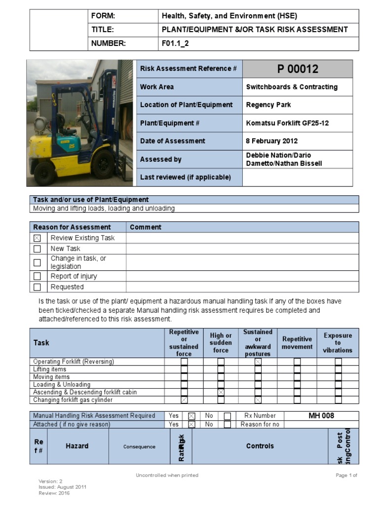 Forklift RA | PDF | Forklift | Risk Assessment