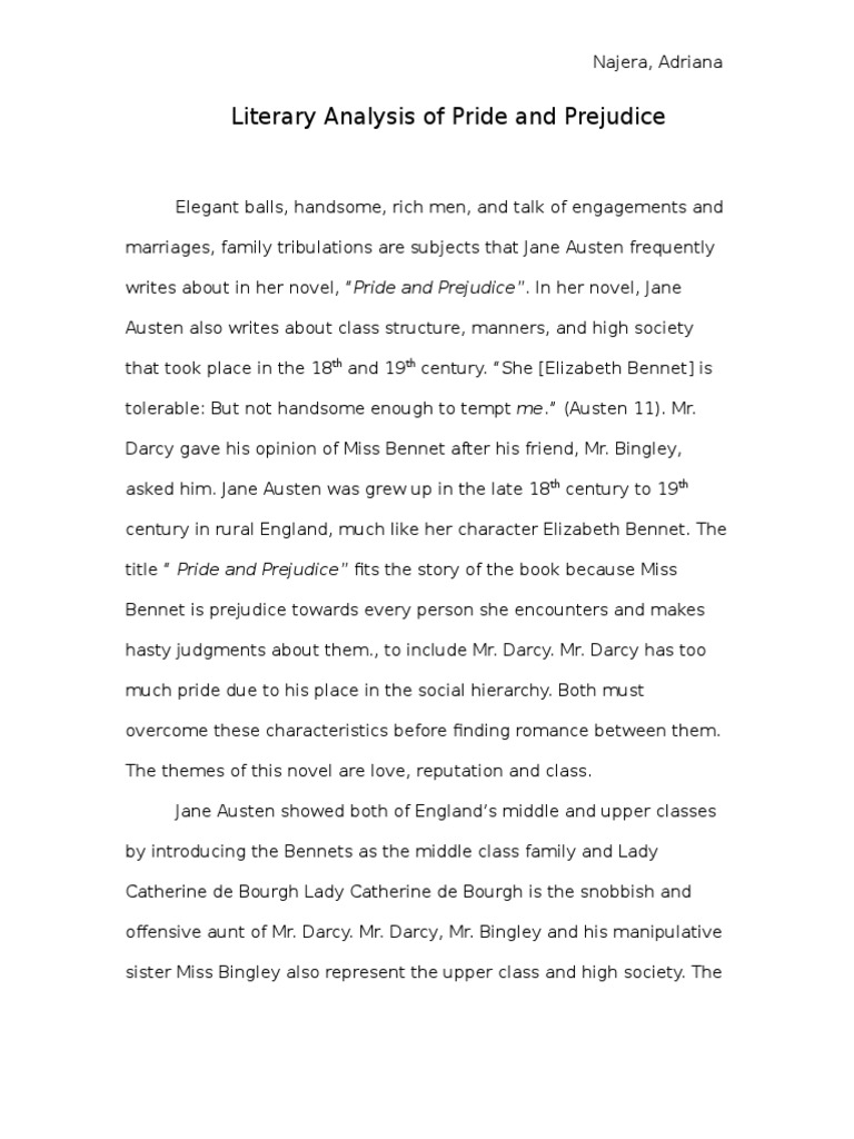 Literary Analysis of Pride and Prejudice | PDF | Pride And Prejudice ...