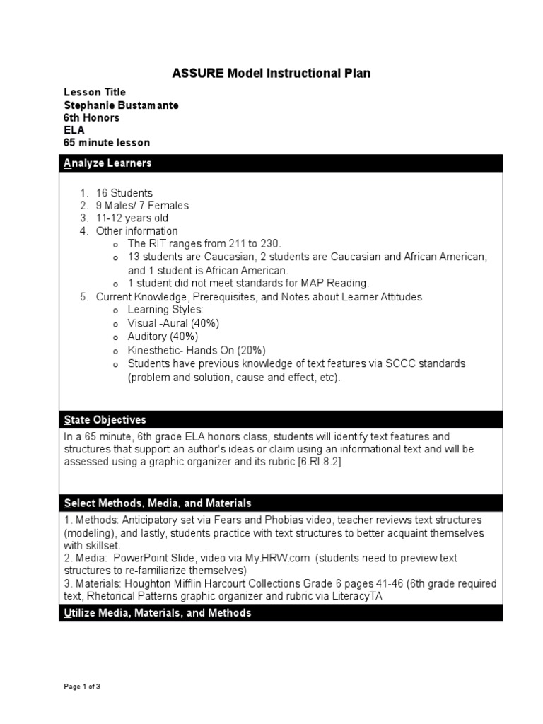 Assure Lesson Plan Template Lesson Plan Pedagogy