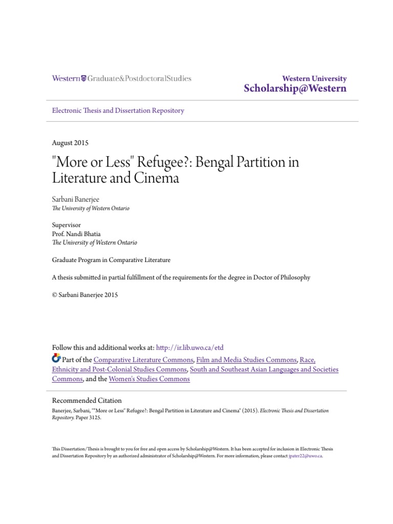 More or Less - Refugee - Bengal Partition in Literature and Cinema ...