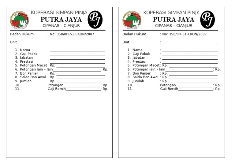 Contoh Slip Gaji Koperasi Simpan Pinjam | PDF | Karier & Perkembangan ...
