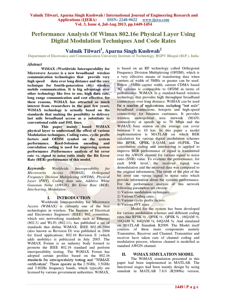 Performance Analysis of Wimax 802.16e Physical Layer Using Digital ...