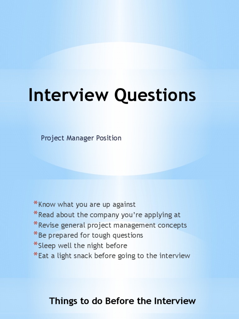 Interview Questions Project Manager Position PDF Project