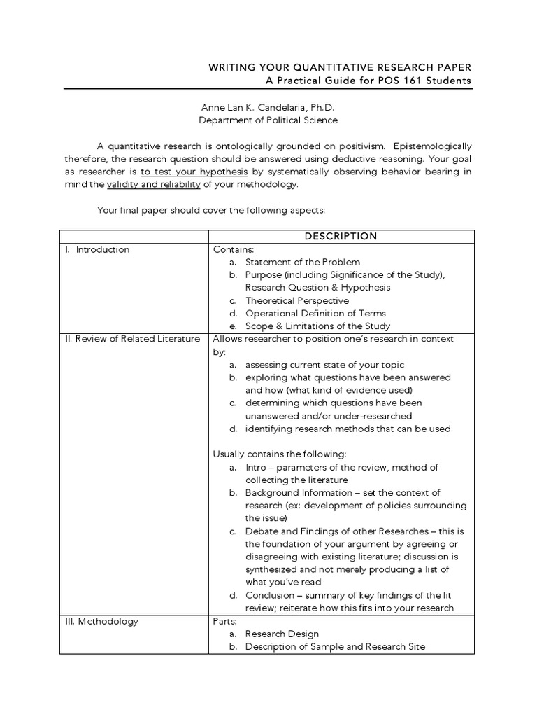 parts of research paper quantitative