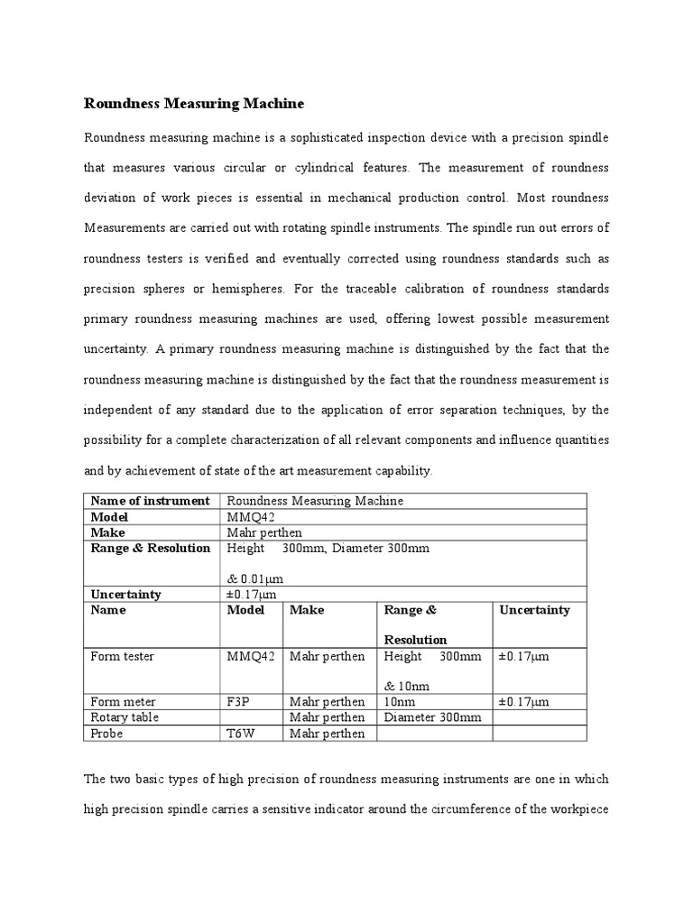 Roundness Measuring Machine Overview | PDF | Surface Roughness | Angle