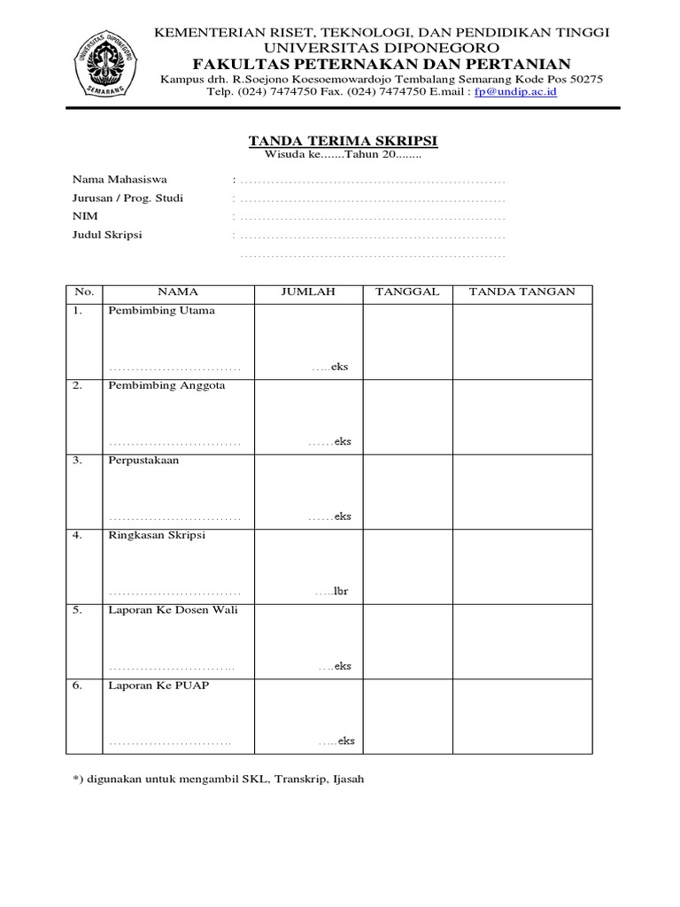 Tanda Terima Skripsi