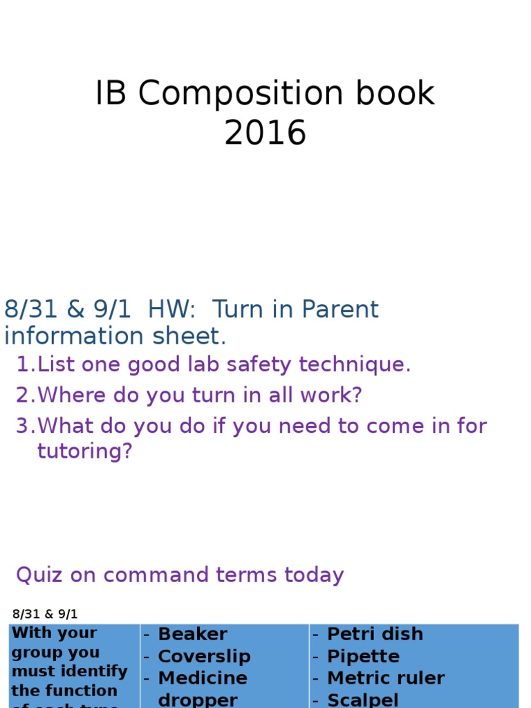 IB Science Lab Equipment and Homework Guide | PDF | Wellness | Science ...