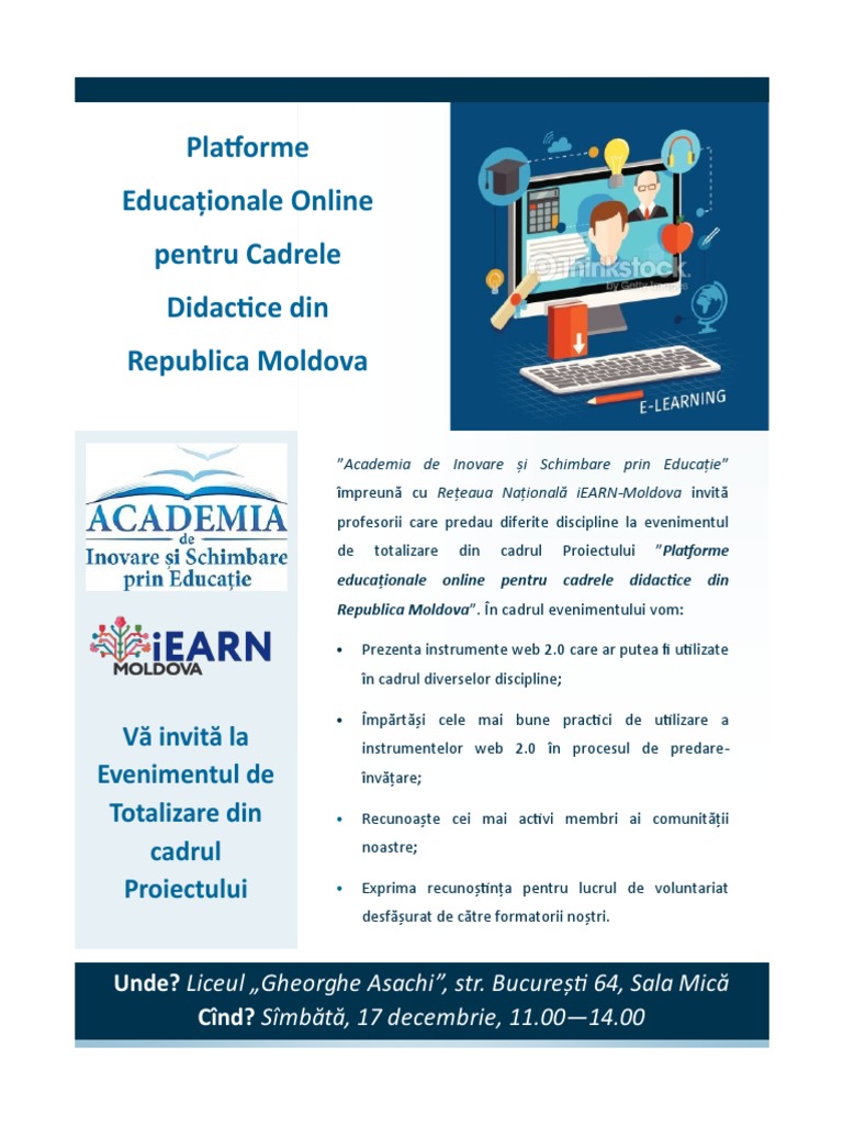Eveniment Platforme Educationale Online Pentru Cadrele Didactice Din RM ...