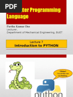 Computer Programming Language: Introduction To PYTHON