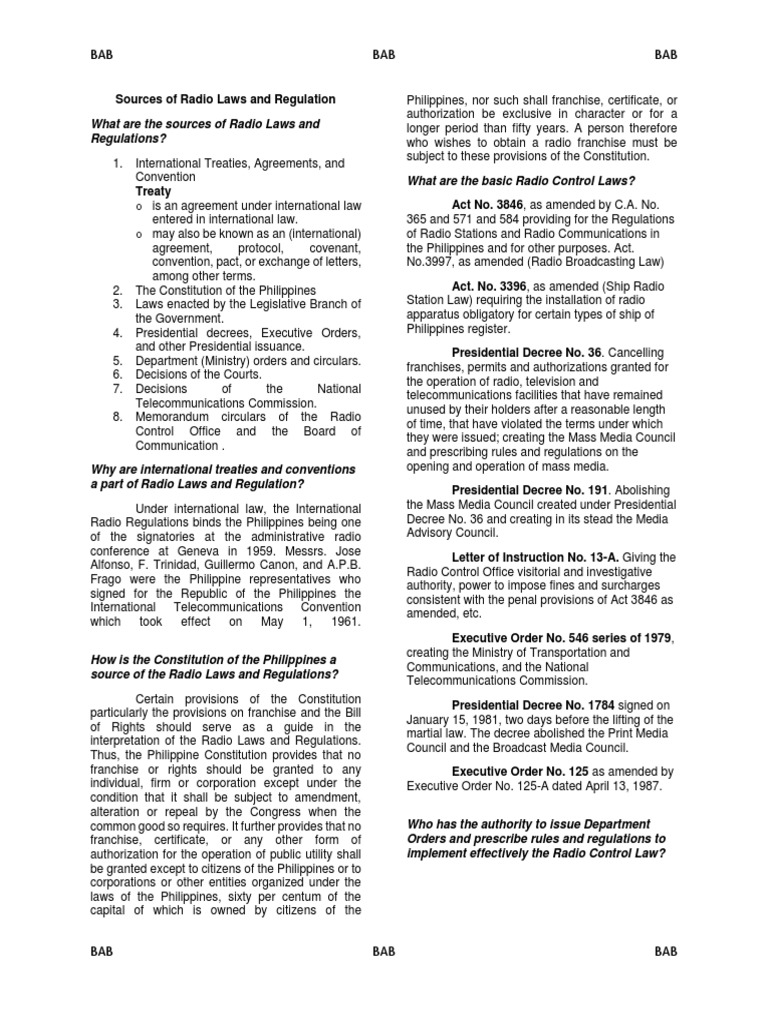 Sources of Radio Laws and Regulation PDF Treaty Decree