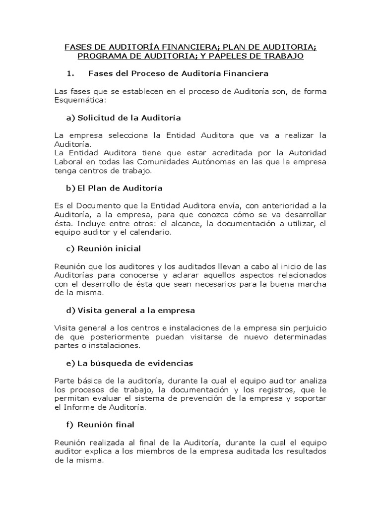 Fases del Proceso de Auditoría Financiera | PDF | Auditoría financiera ...