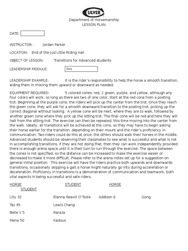 Advanced Horse Riding Lesson Plan | PDF | Horse Gait | Horses