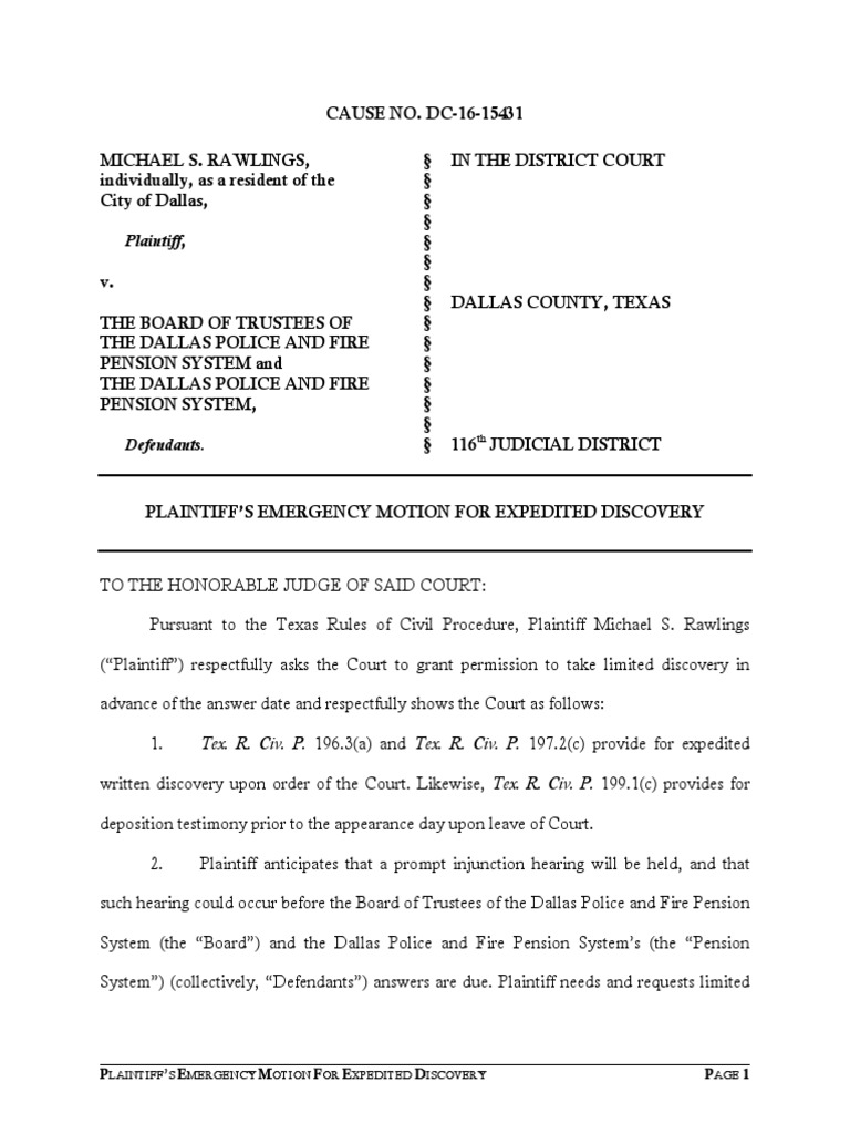 20161205 Plaintiff's Motion For Expedited Discovery PDF Discovery