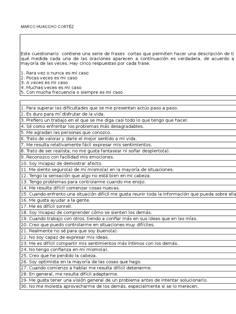 Cuestionario ICE Baron | PDF | Toma de decisiones | Ciencia cognitiva