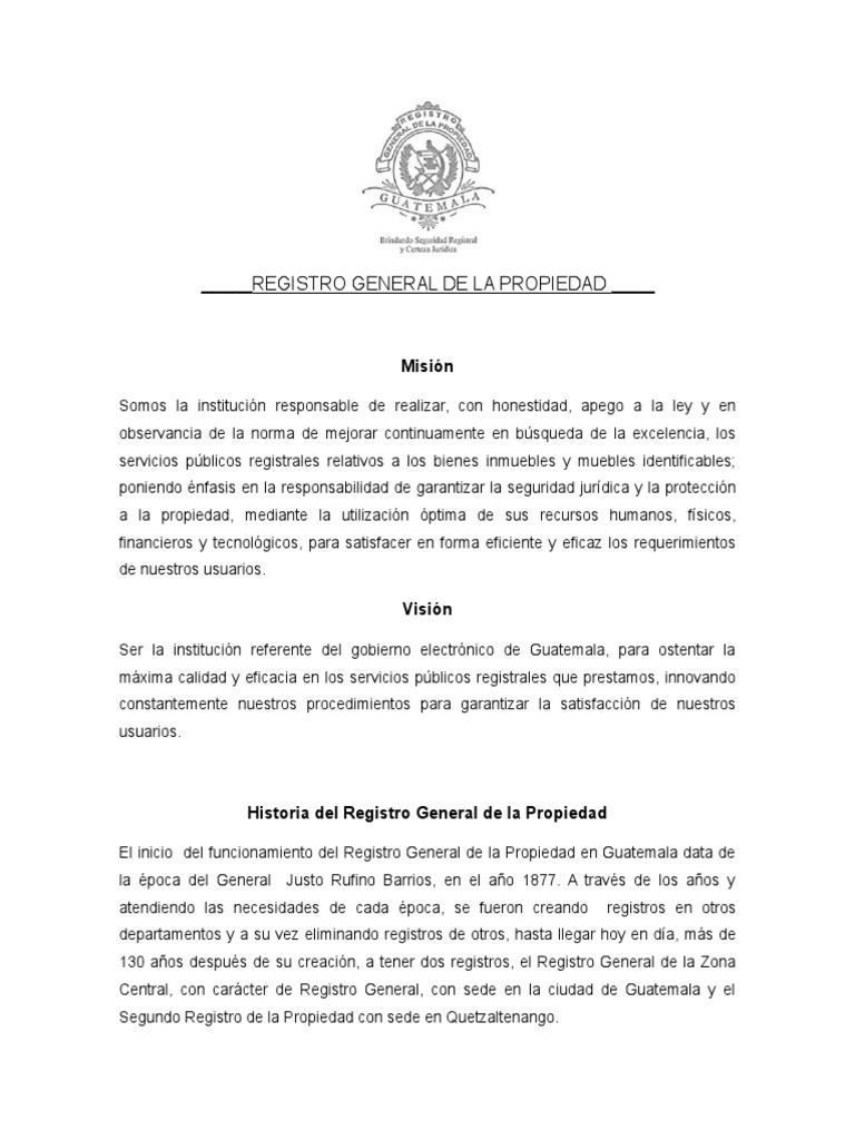 Registro General de La Propiedad PDF Guatemala Institución