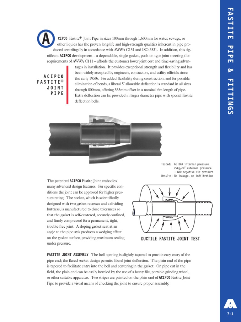 ACIPCO Fastite Joint Pipe Overview | PDF | Pipe (Fluid Conveyance ...