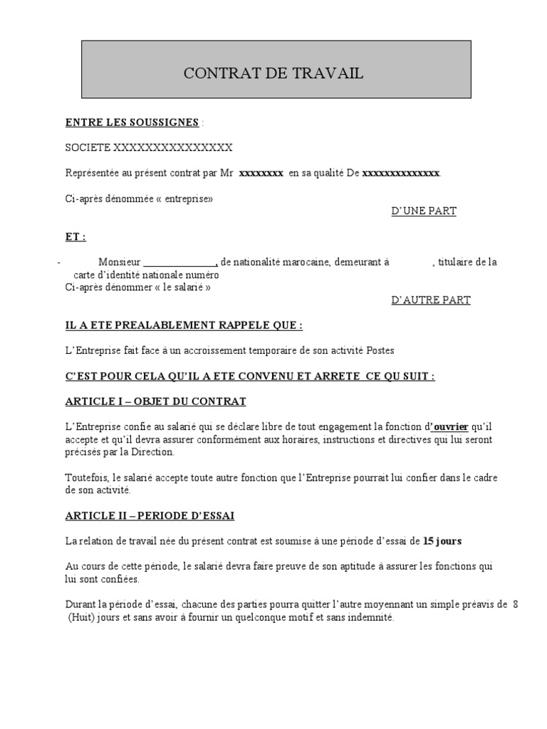 Contrat Model | Congé annuel | Business