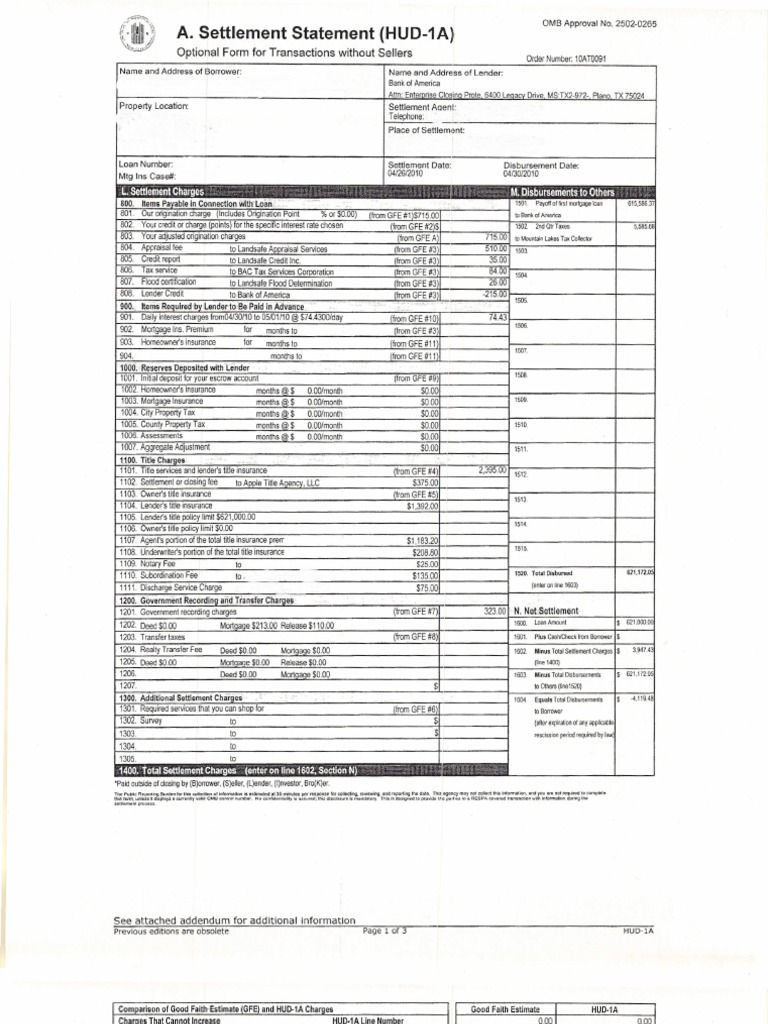 Sample GFE, HUD Loans Title Insurance