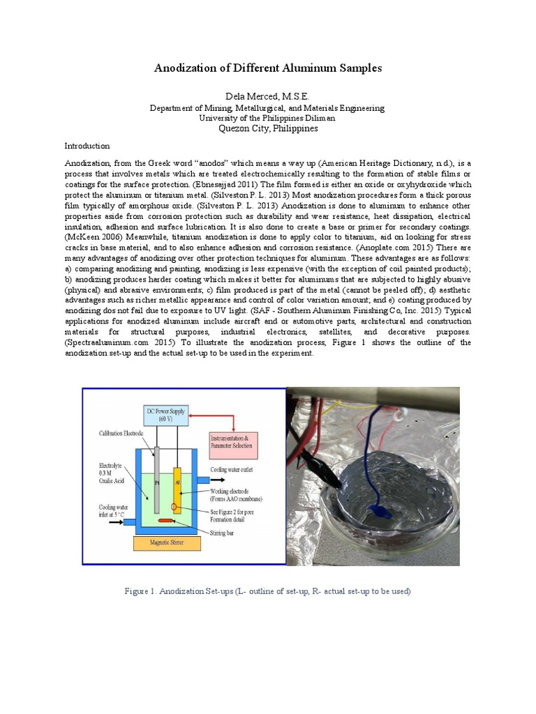 Anodization Experiment Aluminium Oxide Aluminium