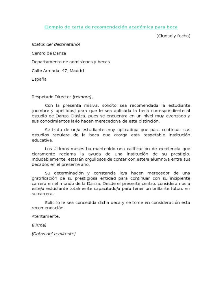 Modelo Carta De Recomendacion Academica Para Beca - Modelo 
