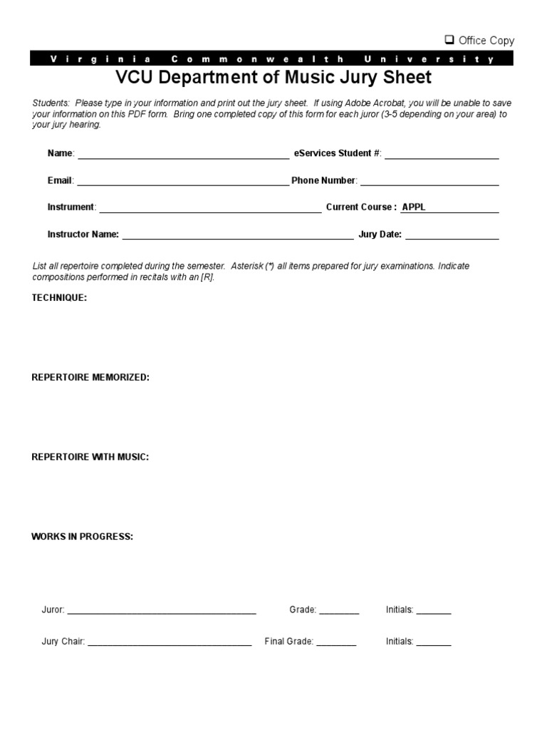 VCU Music Jury Sheet Template | PDF