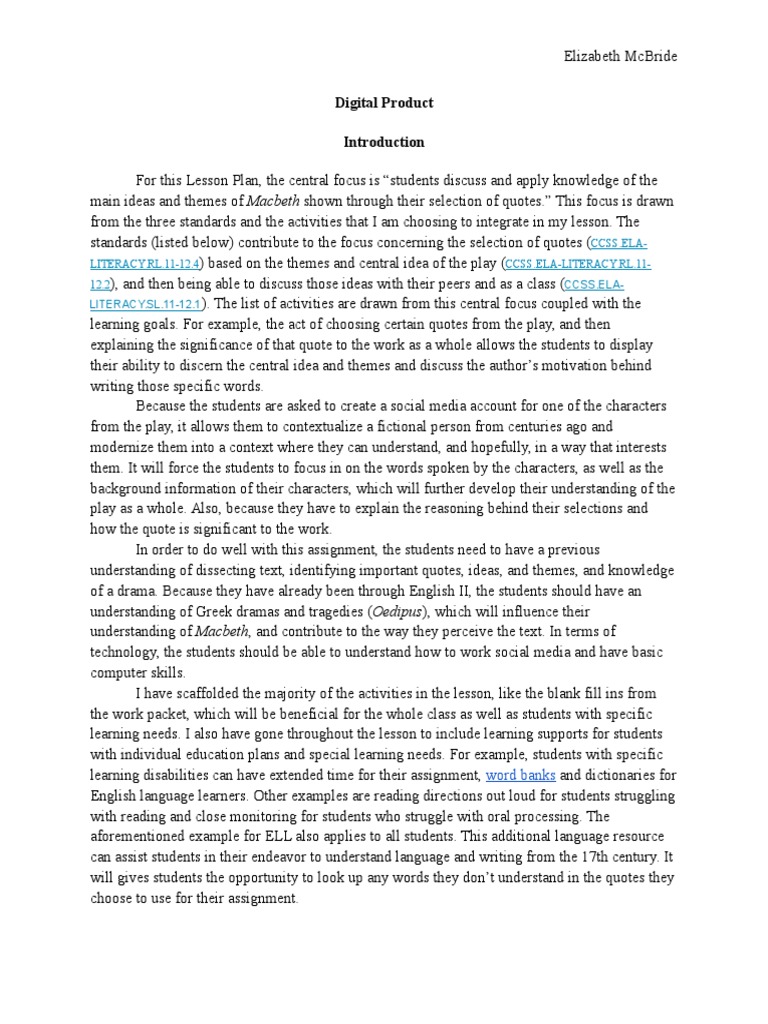 Macbeth Social Media Lesson Plan | PDF | Lesson Plan | Macbeth