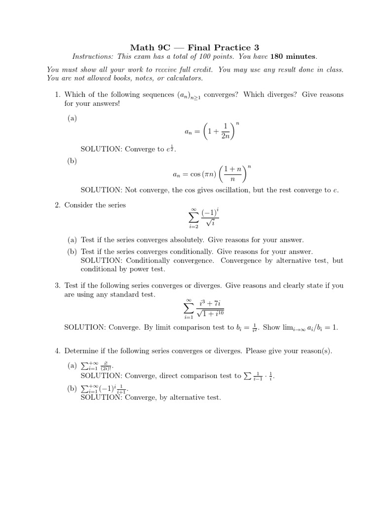 Math 9C Exam Practice Guide | PDF | Power Series | Tangent