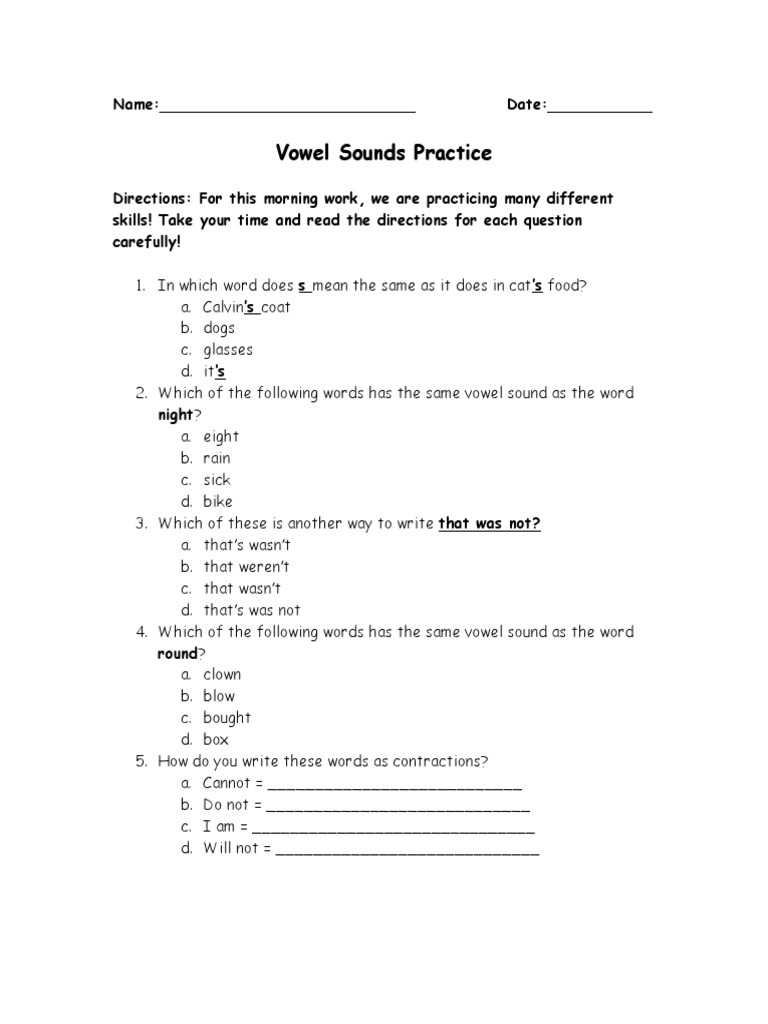Vowel Sounds Practice Worksheet | PDF | Foreign Language Studies