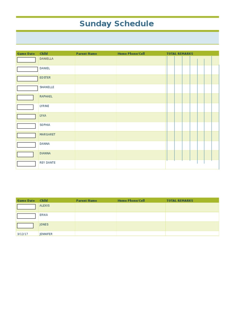 Sunday Game Schedule Overview | PDF