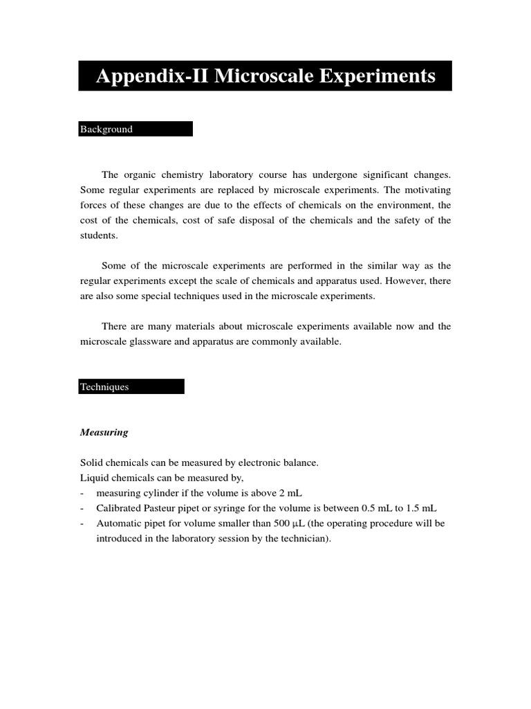 Appendix-II Microscale Experiments: Background | PDF
