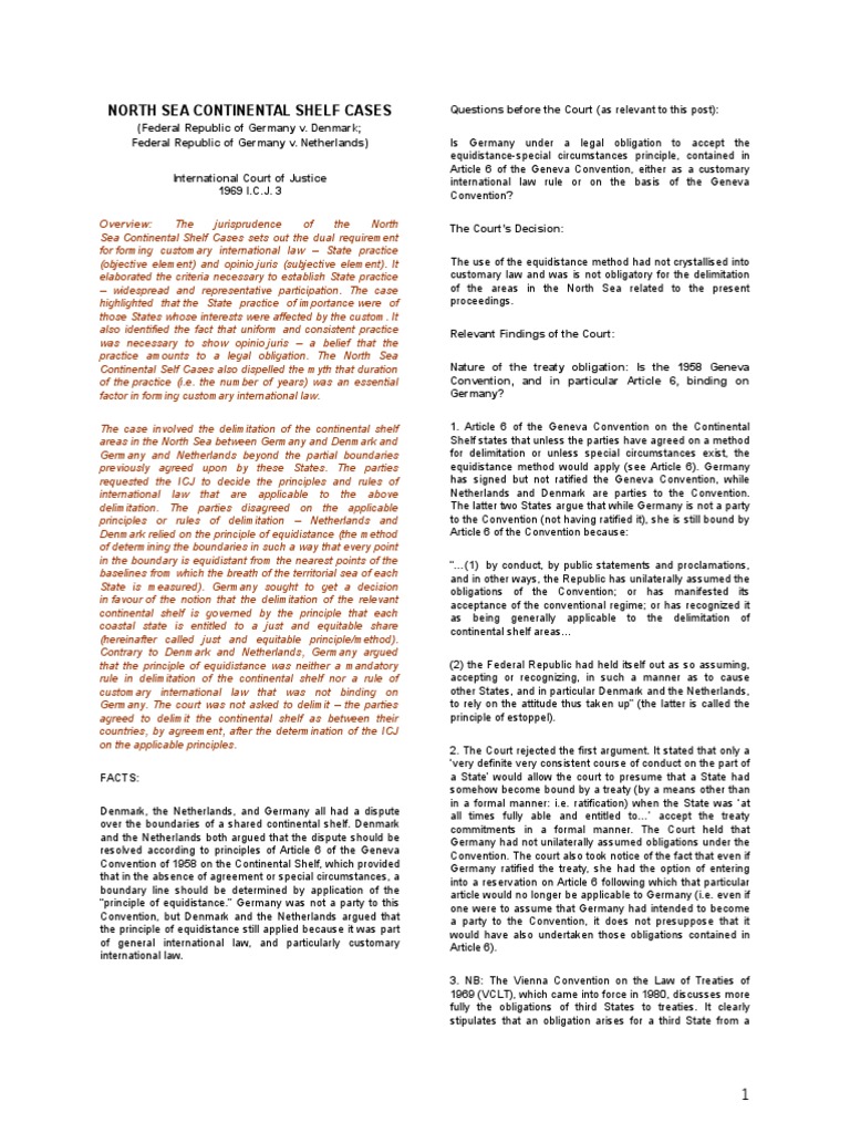 North Sea Continental Shelf Case (Digest) PDF